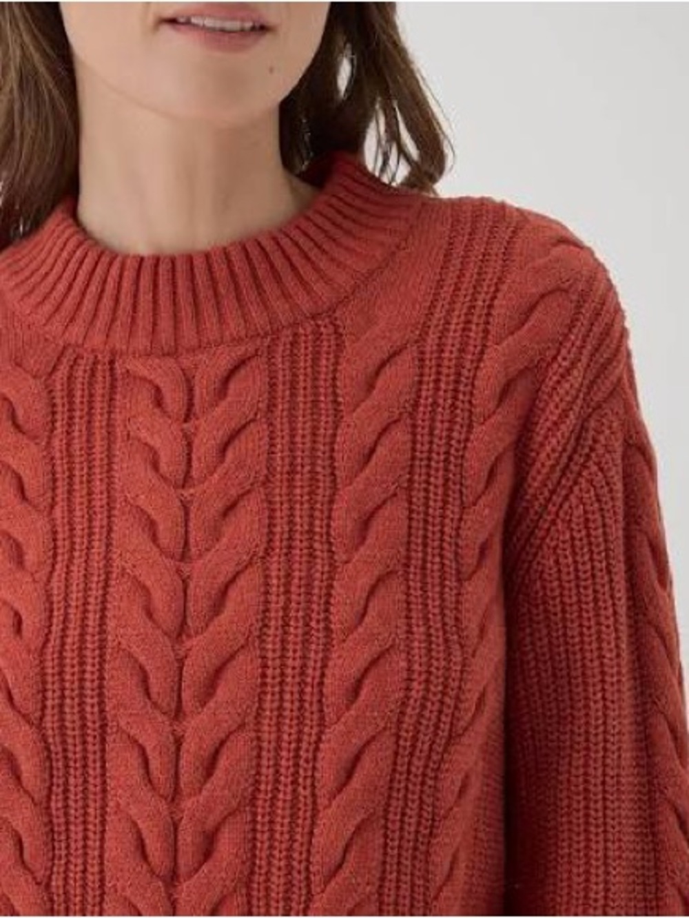 Cozy Cable Knit Crewneck Sweater in Rust Orange - Picture 2 of 2